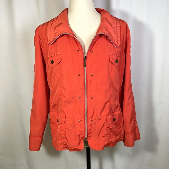TanJay Petites Jacket Size 10P Orange Snap Pockets Lightweight Retro Style - Picture 2 of 16